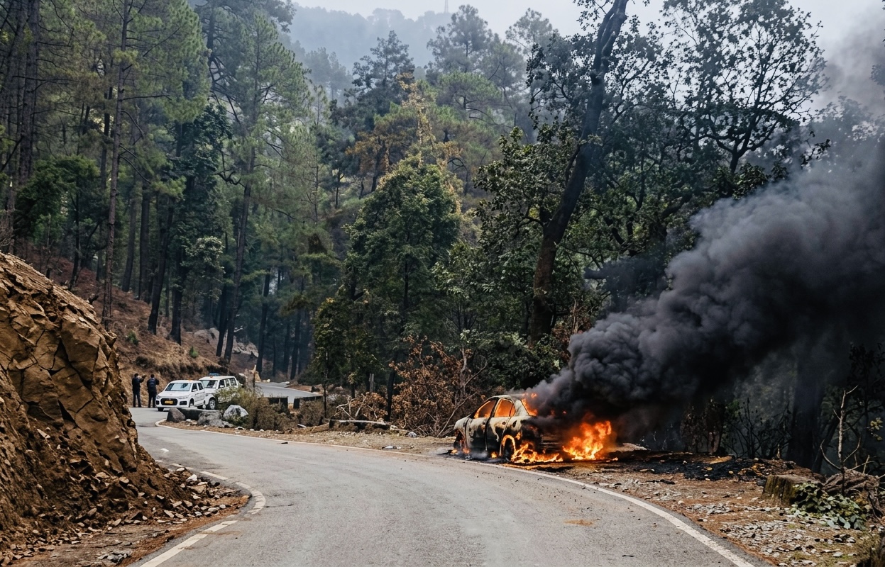 Nainital: कैंची धाम मार्ग पर खड़ी कार में लगी भीषण आग, दर्शन को गए श्रद्धालुओं की गाड़ी जलकर खाक
