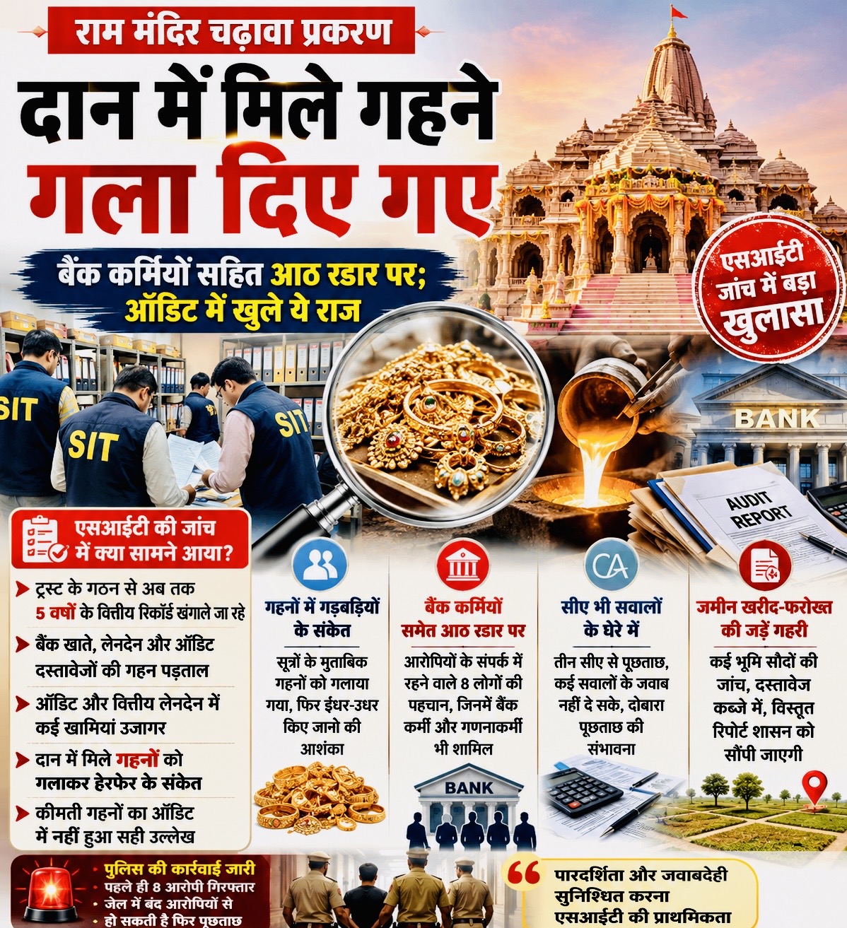 Ram Mandir:दान की रकम से लेकर गहनों तक जांच का दायरा बढ़ा, कई लोगों से फिर होगी पूछताछ।