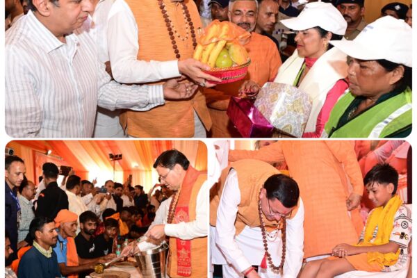 Haridwar: पुष्पवर्षा और चरण प्रक्षालन के साथ मुख्यमंत्री धामी ने किया शिवभक्त कांवड़ियों का भव्य स्वागत, स्वास्थ्य सेवा शिविर का शुभारंभ कर अपने हाथों से परोसा भोजन